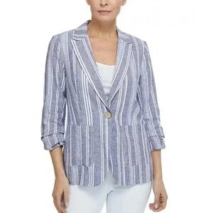Laundry By Shelli Segal Blue and White Striped Blazer